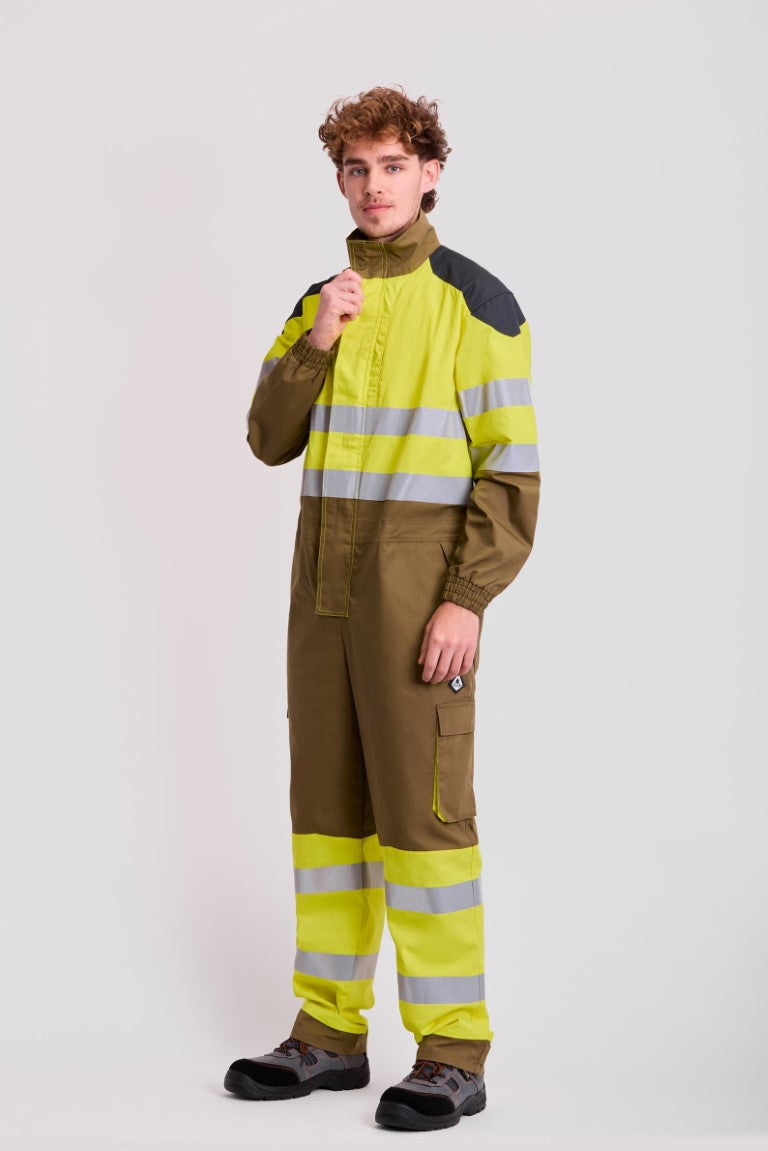 Buzo Workteam B5081 Verde Kaki / Amarillo AV / Gris Oscuro