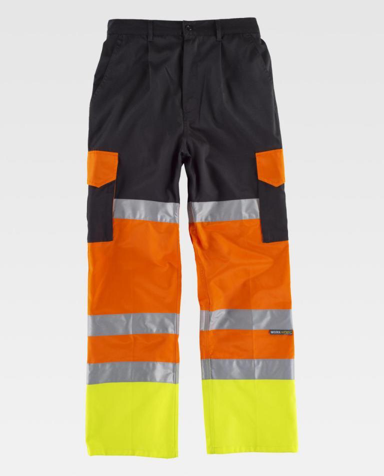 Pantalón Workteam C3216 Negro / Naranja AV / Amarillo AV