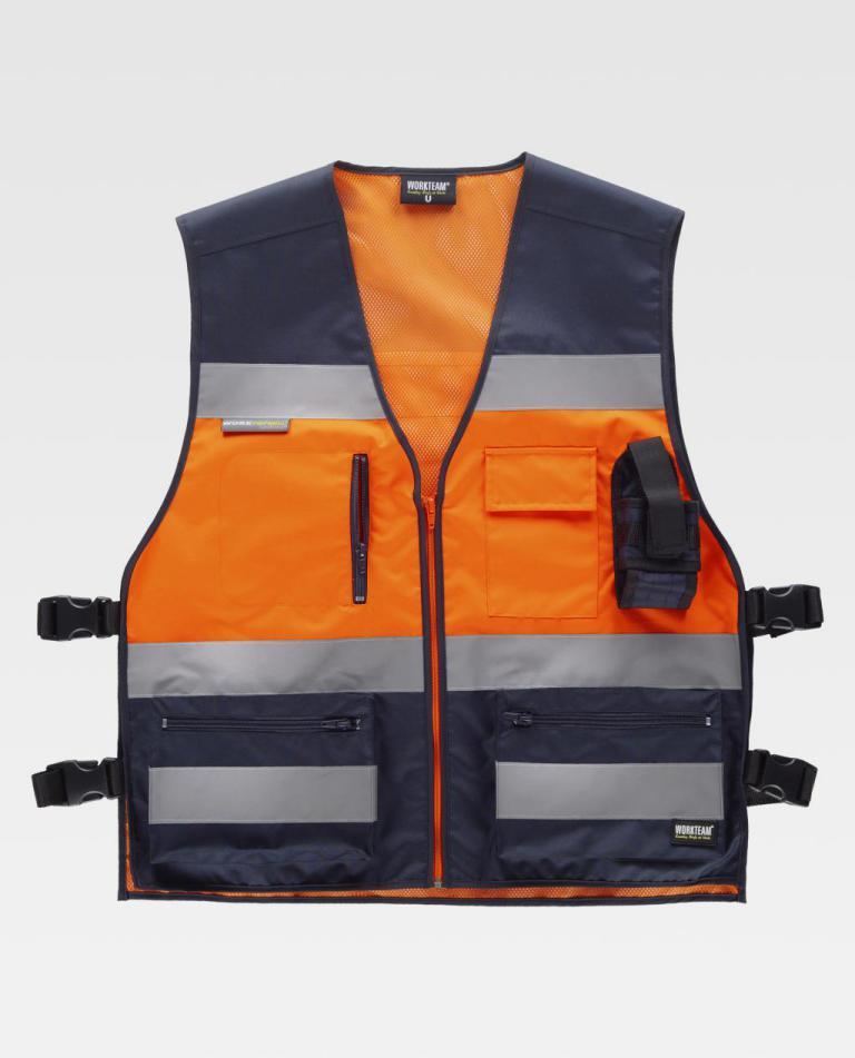 Chaleco Workteam C3602 Marino / Naranja Flúor