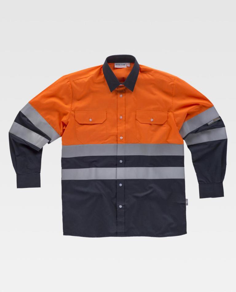 Camisa Workteam C3813 Marino / Naranja Flúor