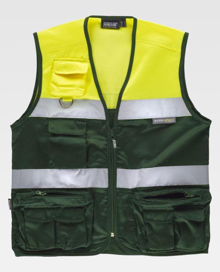Chaleco Workteam C4010 Verde Oscuro / Amarillo Flúor