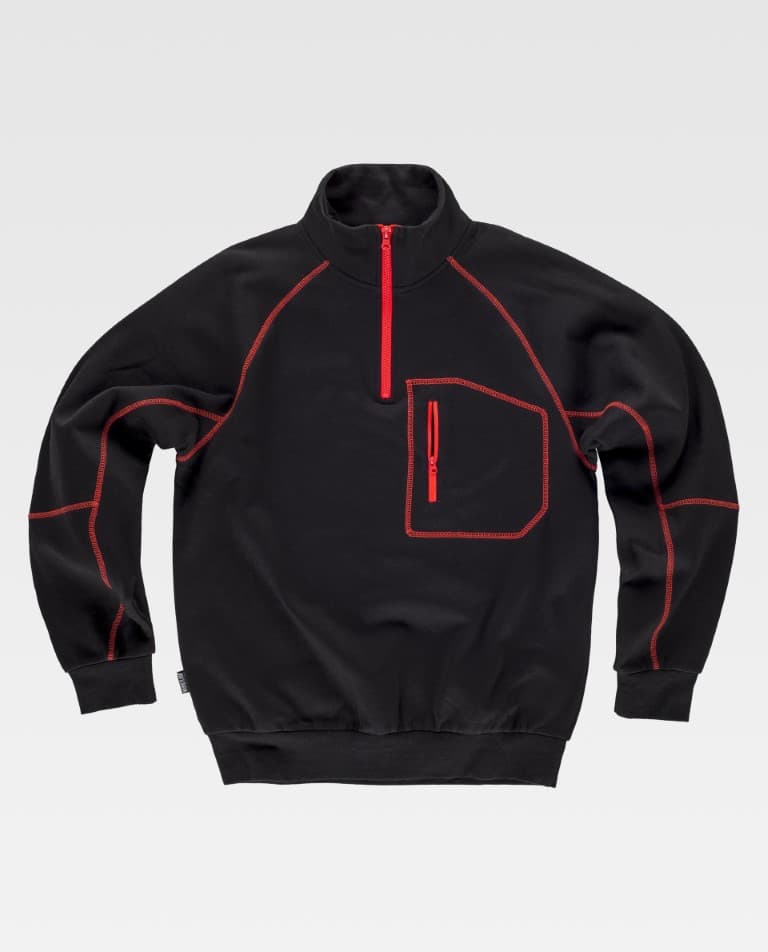 Sudadera Workteam C9800 Negro / Rojo Flúor