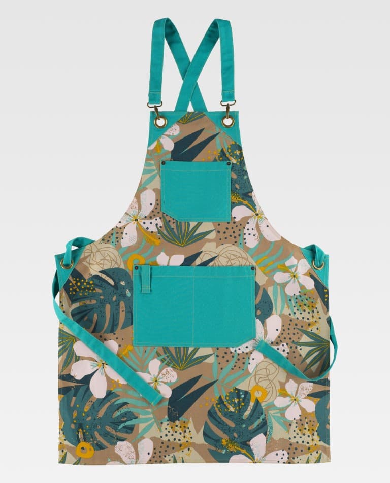 Delantal Workteam M756 Estampado Hojas Tropicales / Turquesa