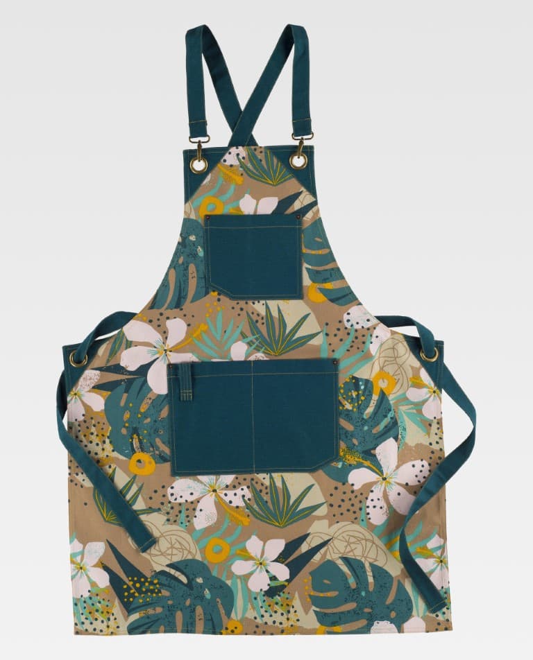 Delantal Workteam M756 Estampado Hojas Tropicales / Verde Oscuro