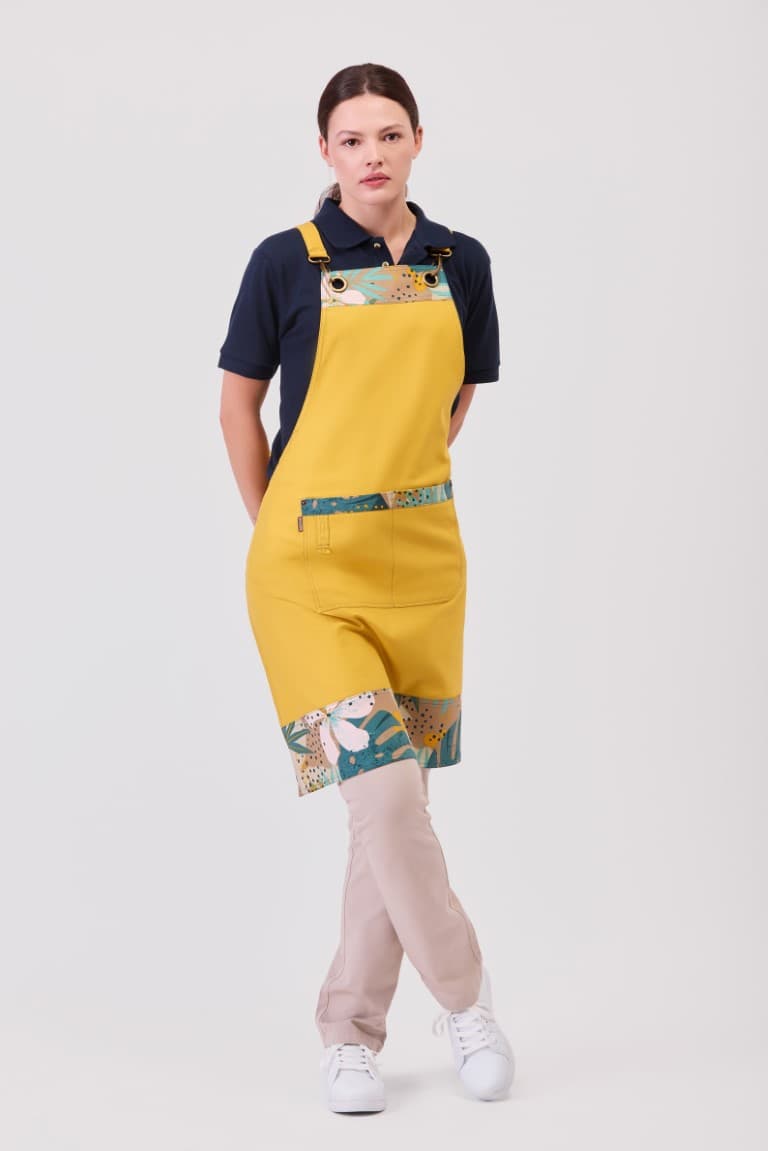 Delantal Workteam M758 Mostaza / Estampado Hojas Tropicales