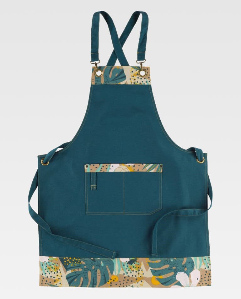 Delantal Workteam M758 Verde Oscuro / Estampado Hojas Tropicales