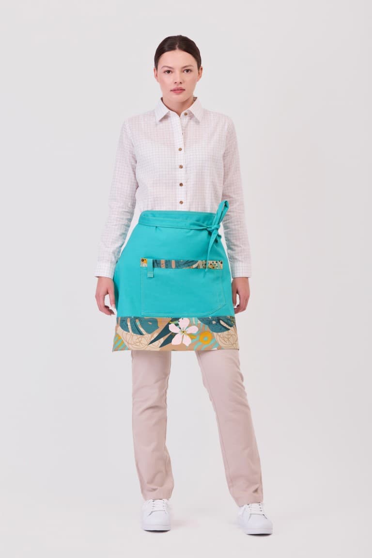 Delantal Workteam M759 Turquesa / Estampado Hojas Tropicales