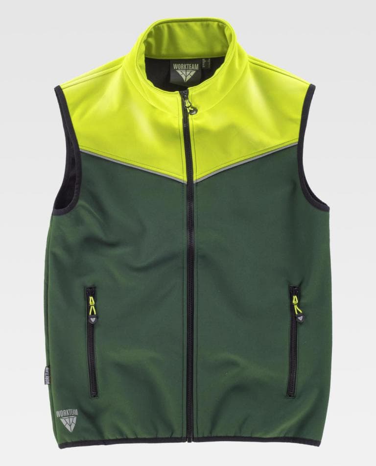 Chaleco Workteam S9316 Verde Oscuro / Amarillo Flúor