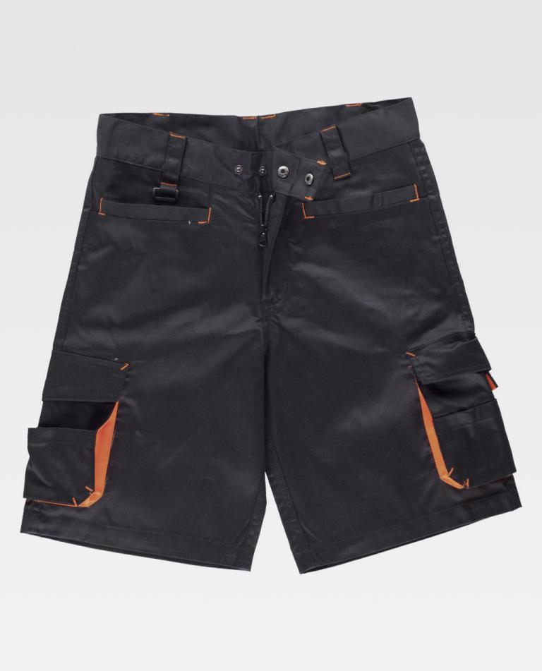 Bermuda Workteam WF1617 Negro / Naranja Flúor