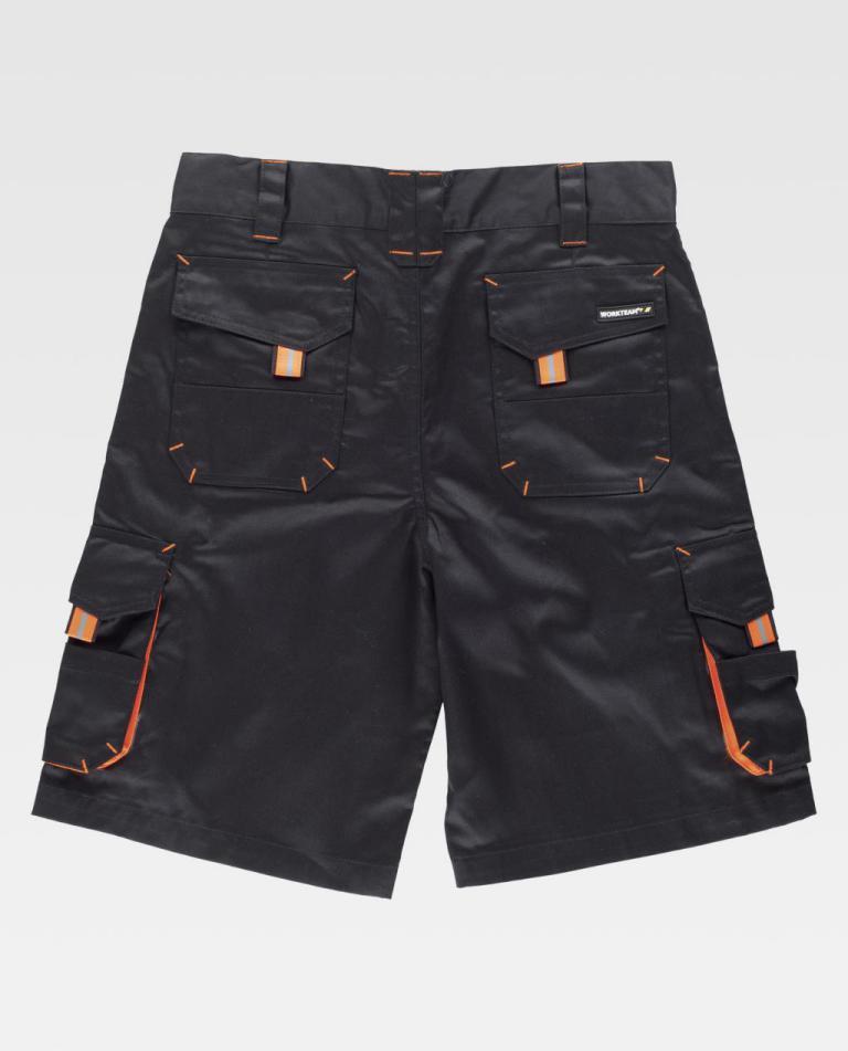Bermuda Workteam WF1617 Negro / Naranja Flúor