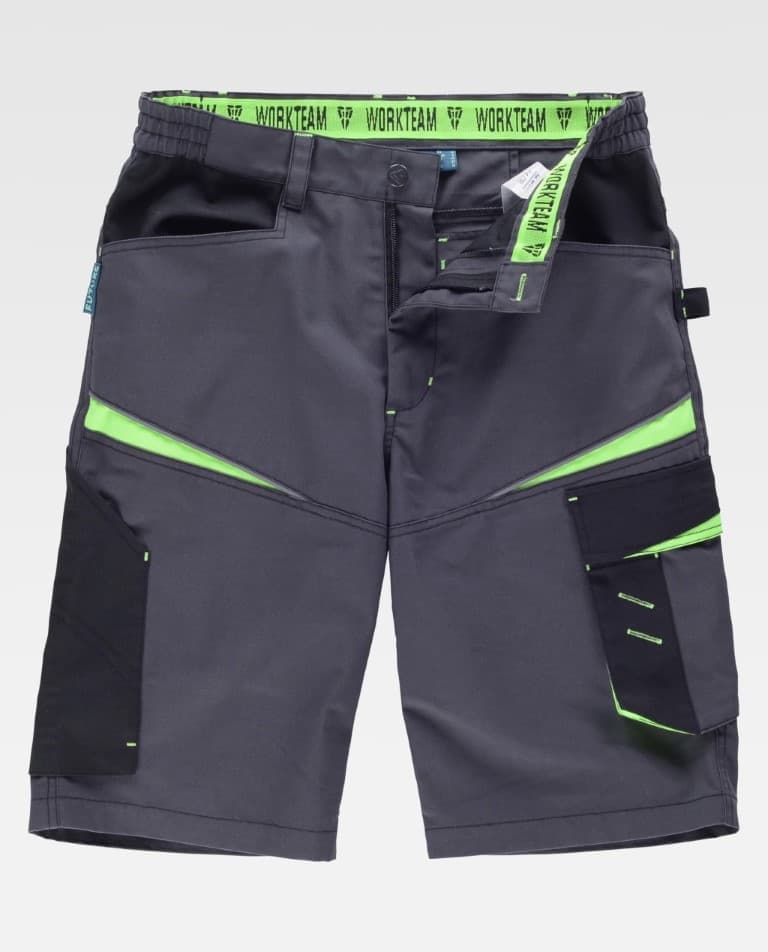 Bermuda Workteam WF2717 Gris Oscuro / Negro / Verde Lima