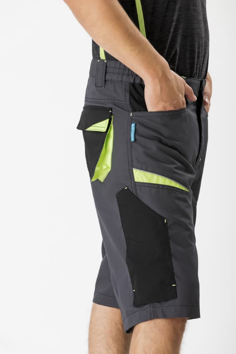 Bermuda Workteam WF2717 Gris Oscuro / Negro / Verde Lima