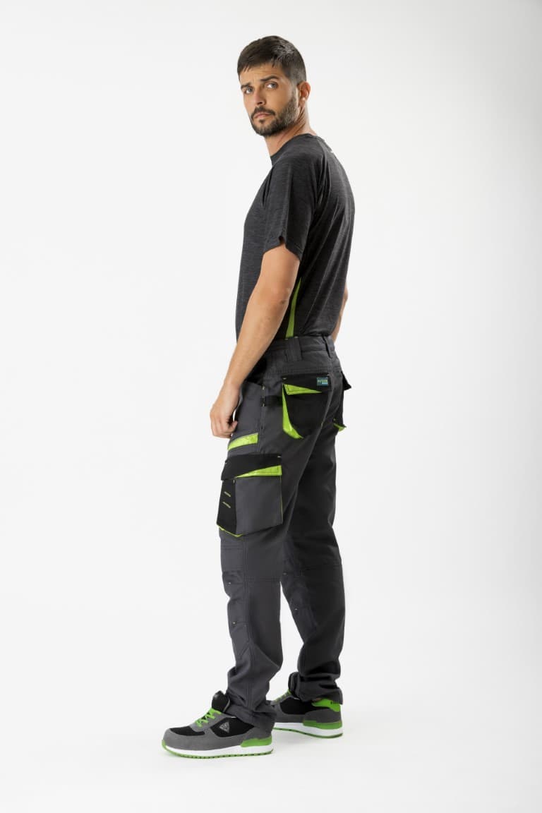 Pantalón Workteam WF2750 Gris Oscuro / Negro / Verde Lima