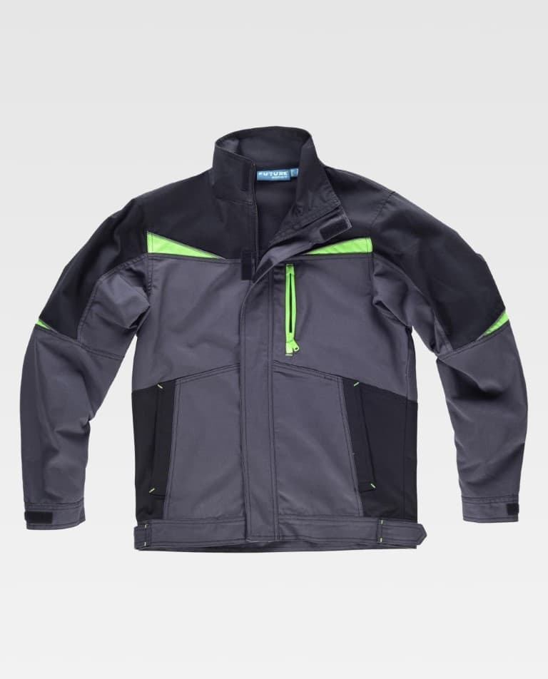 Cazadora Workteam WF2752 Gris Oscuro / Negro / Verde Lima