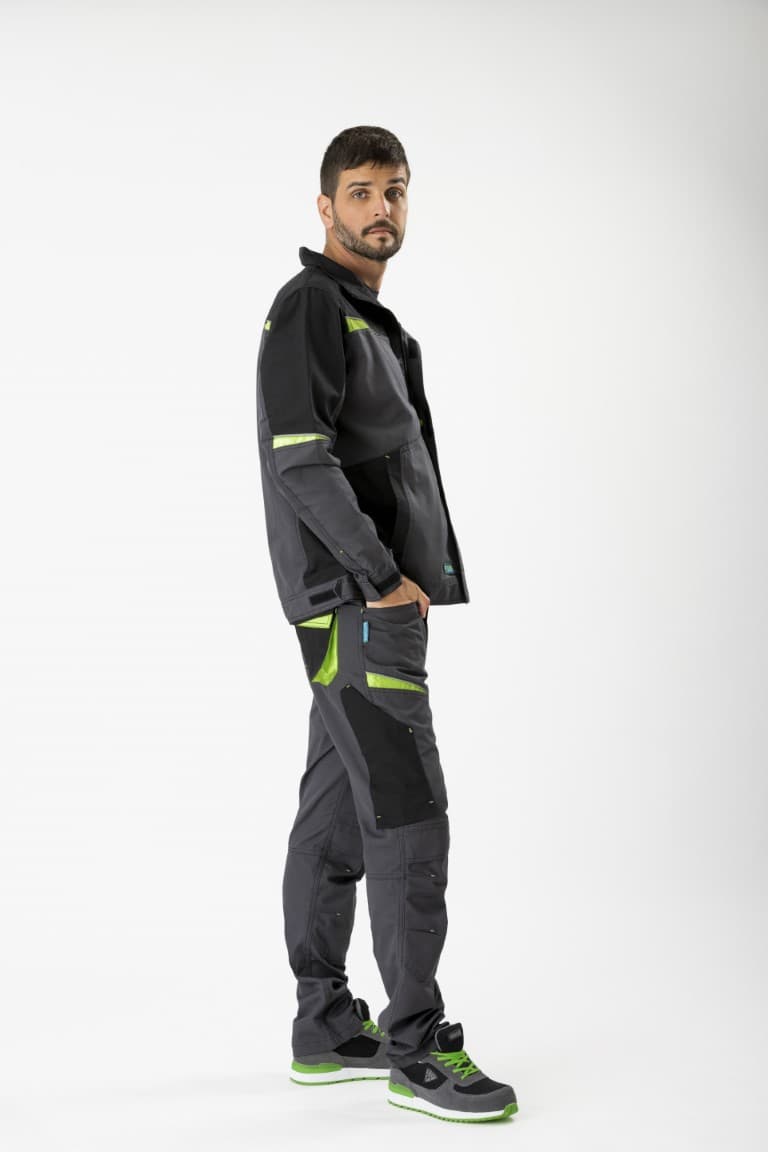 Cazadora Workteam WF2752 Gris Oscuro / Negro / Verde Lima