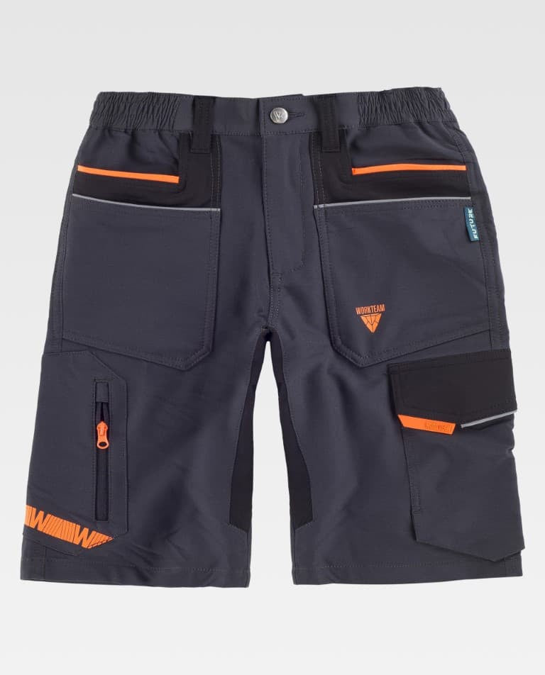 Bermuda Workteam WF3017 Gris Oscuro / Negro / Naranja Flúor