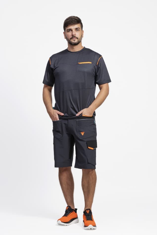 Bermuda Workteam WF3017 Gris Oscuro / Negro / Naranja Flúor