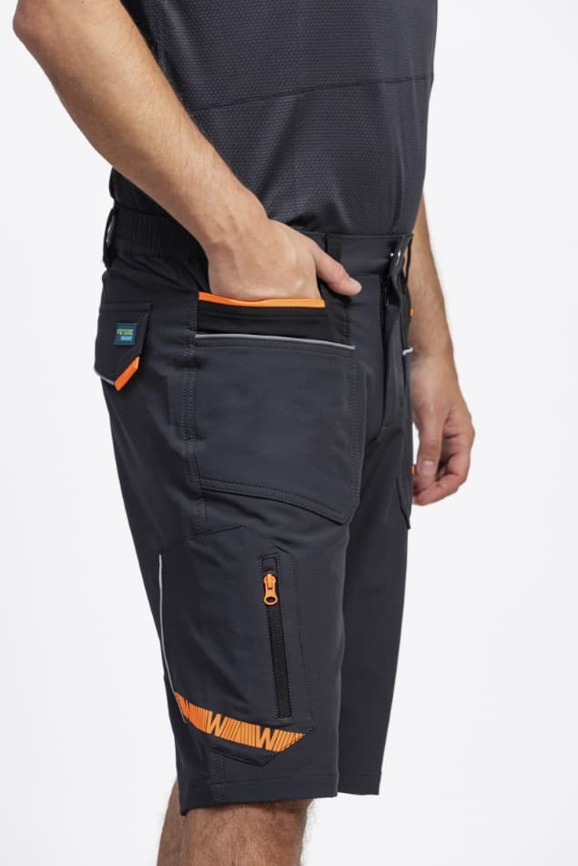 Bermuda Workteam WF3017 Gris Oscuro / Negro / Naranja Flúor