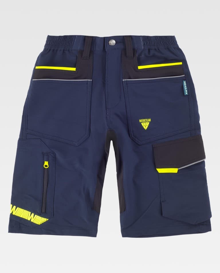 Bermuda Workteam WF3017 Marino / Negro / Amarillo Flúor