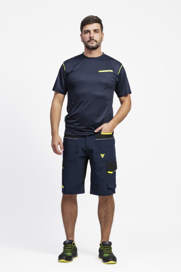 Bermuda Workteam WF3017 Marino / Negro / Amarillo Flúor