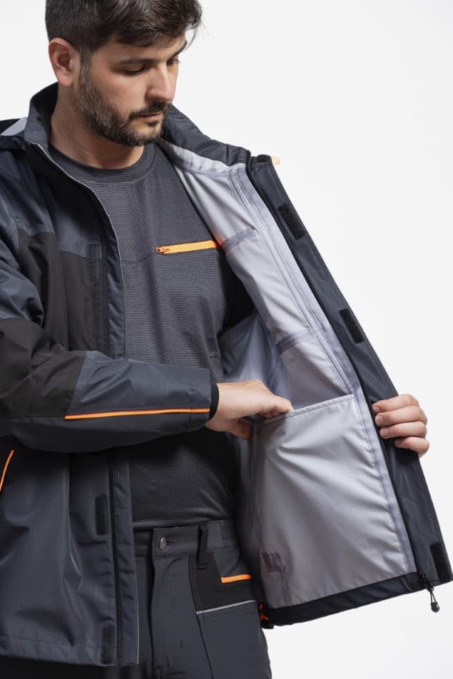 Impermeable Workteam WF3058 Gris Oscuro / Negro / Naranja Flúor