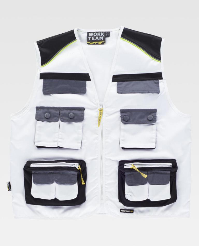 Chaleco Workteam WF5854 Blanco / Negro / Gris Oscuro