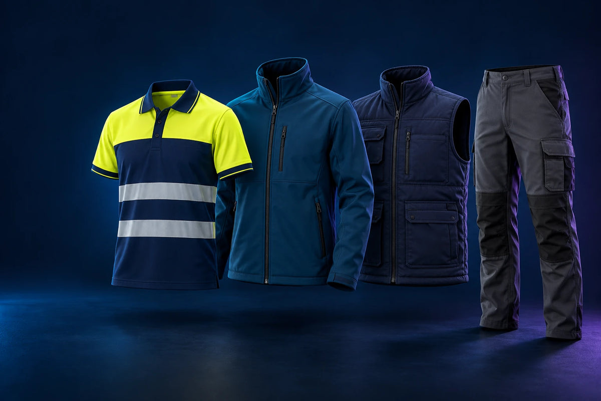 Ropa laboral: polo de alta visibilidad, chaqueta, chaleco y pantalón