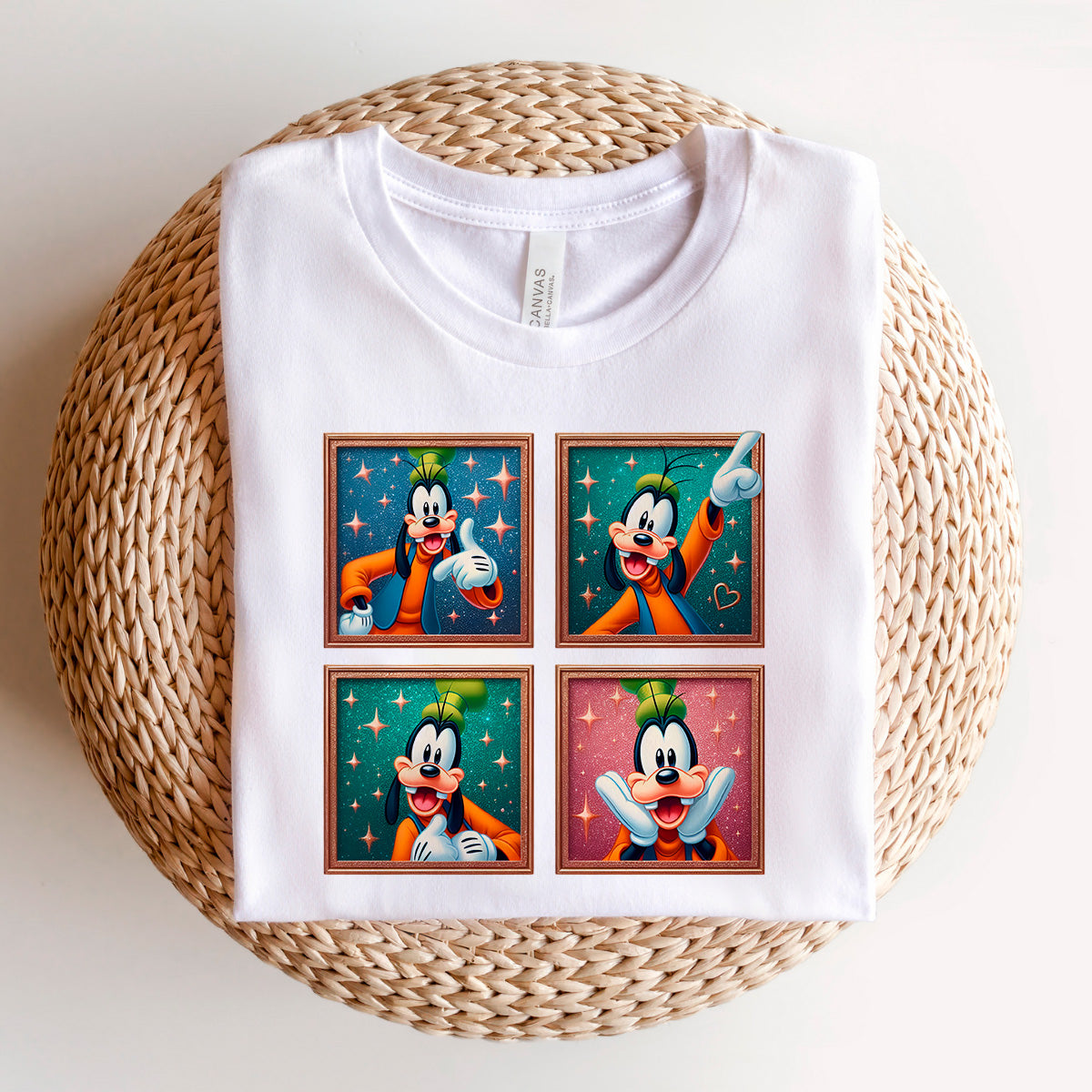 Camiseta Disney cuadros Goofy, color blanco, estampado frontal