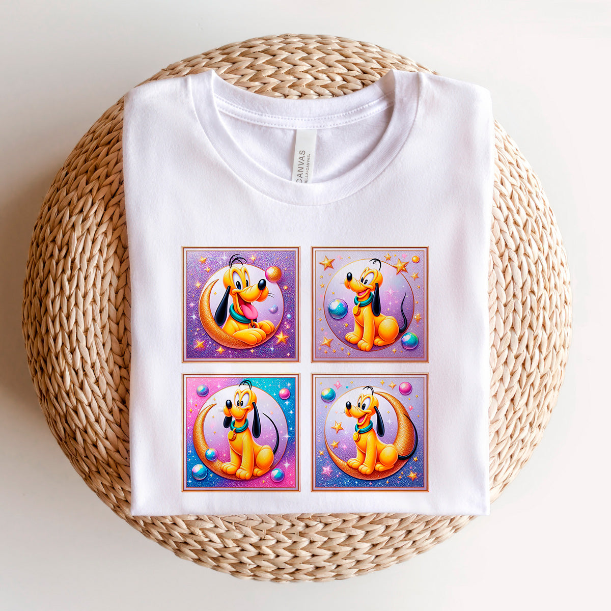 Camiseta Disney cuadros Pluto luna, color blanco, estampado frontal