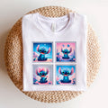 Camiseta Disney cuadros Stitch, color blanco, estampado frontal