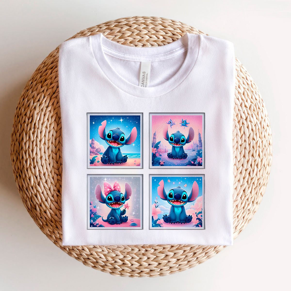 Camiseta Disney cuadros Stitch, color blanco, estampado frontal