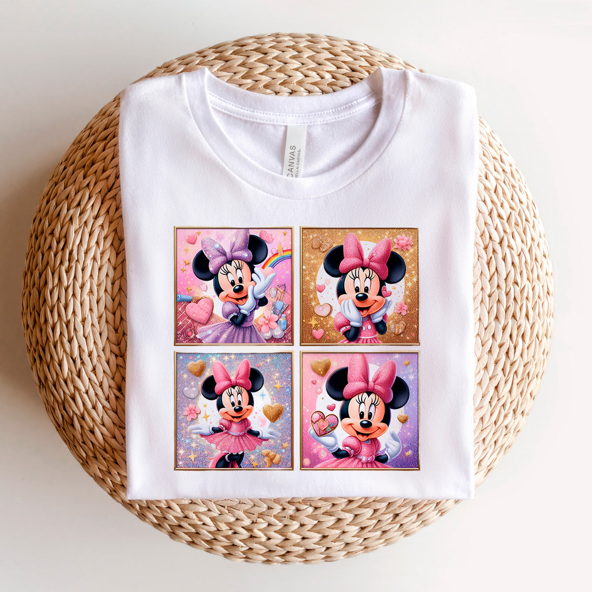 Camiseta Disney cuadros Minnie fantasía, color blanco, estampado frontal