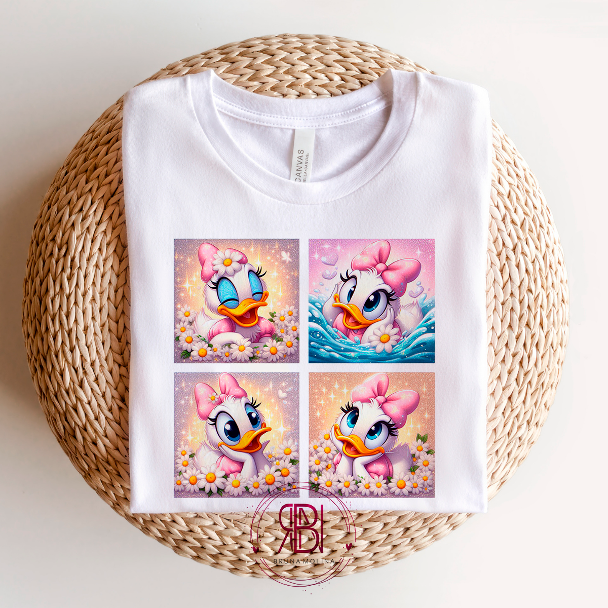 Camiseta Disney cuadros Daisy flores, color blanco, estampado frontal