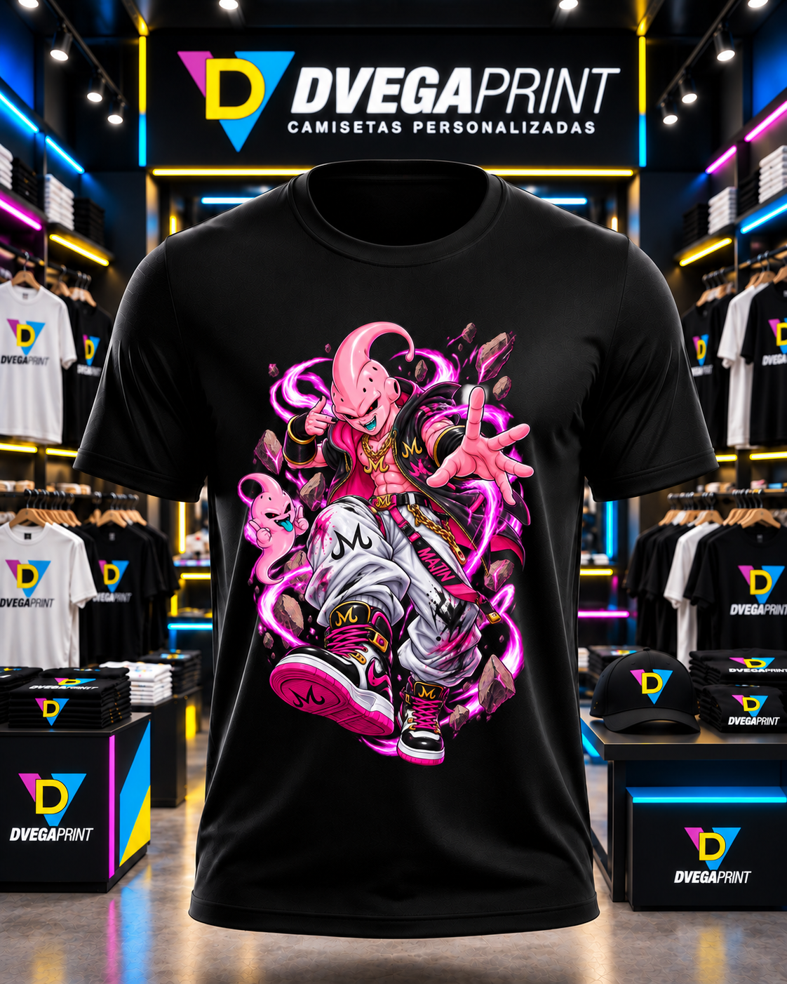 Camiseta Dragon Ball Majin Buu, color negro, estampado frontal