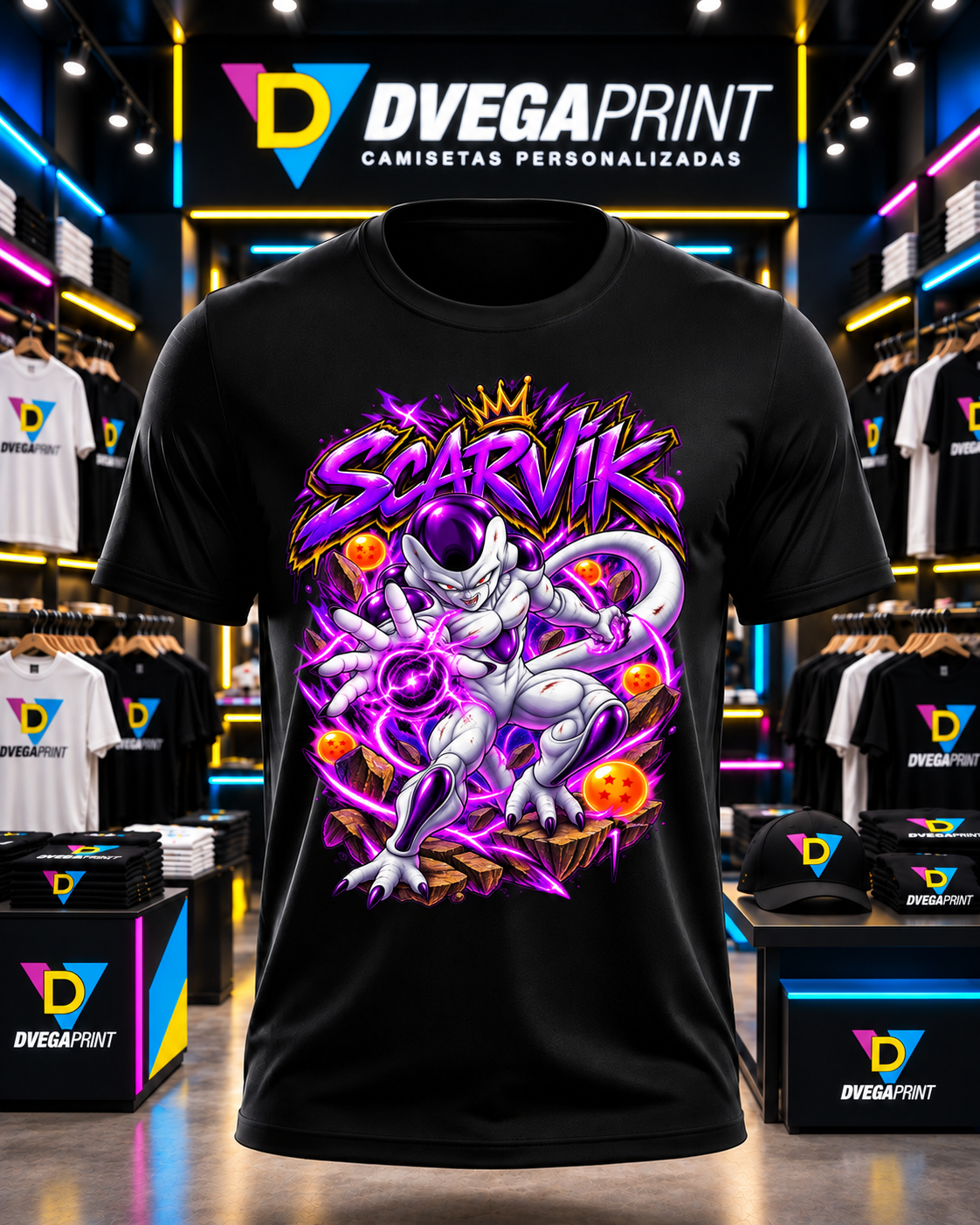 Camiseta Dragon Ball Freezer Scarvik, color negro, estampado frontal