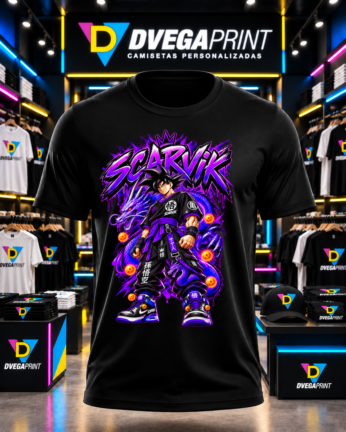 Camiseta Dragon Ball Goku Scarvik, color negro, estampado frontal