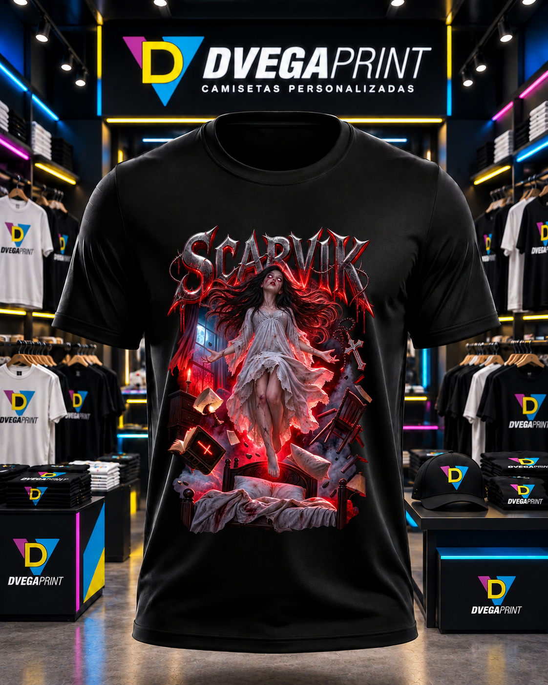 Camiseta negra Halloween Posesión en estudio Dvegaprint