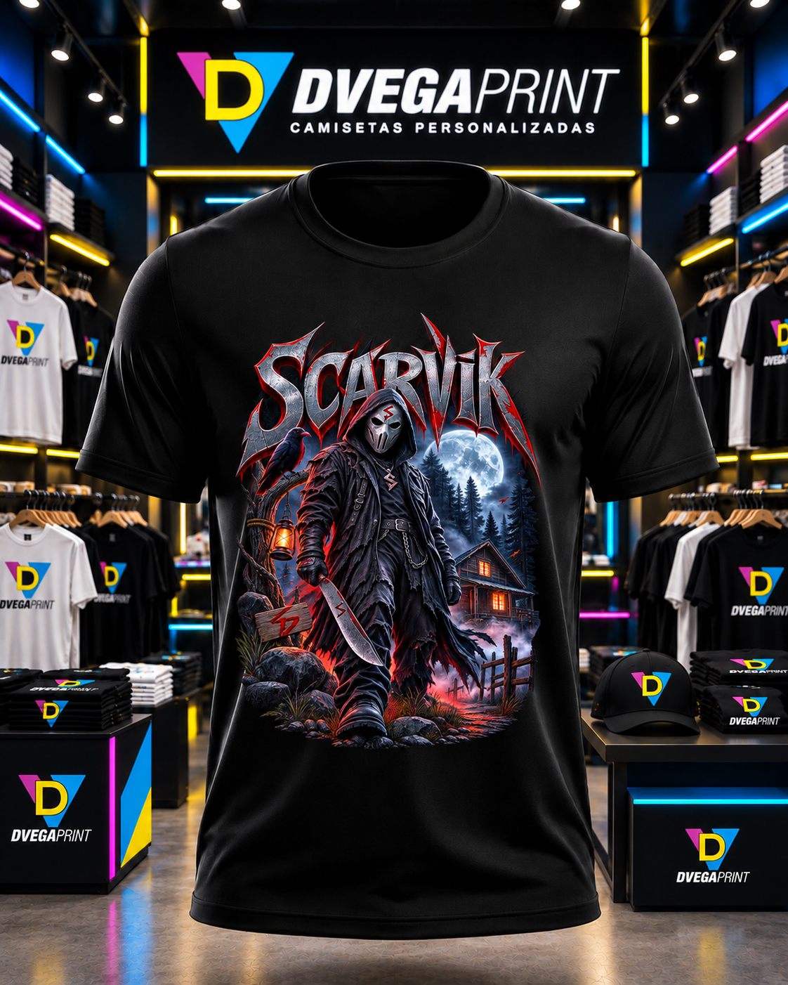 Camiseta negra Halloween Guardián del bosque en estudio Dvegaprint