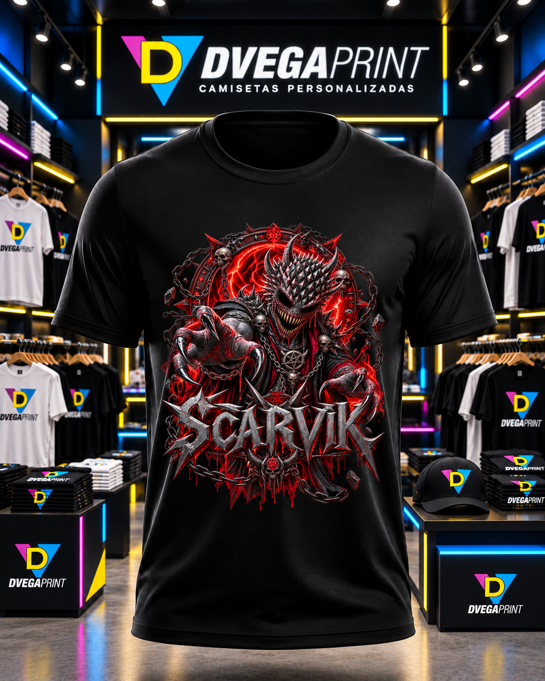 Camiseta negra Halloween Demonio infernal en estudio Dvegaprint