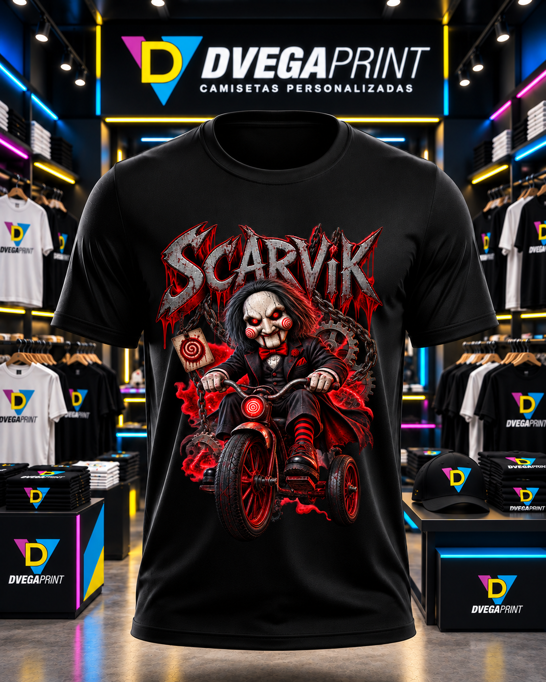Camiseta negra Halloween Triciclo macabro en estudio Dvegaprint