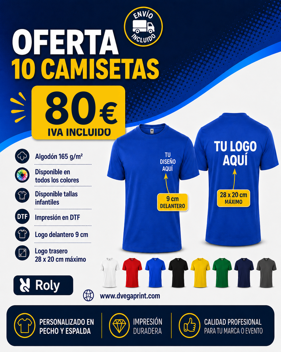 Pack 10 camisetas de algodón personalizadas