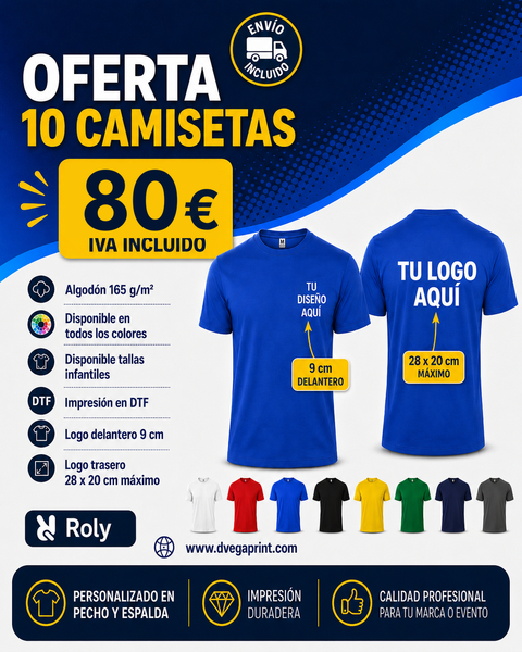 Pack 10 camisetas de algodón personalizadas