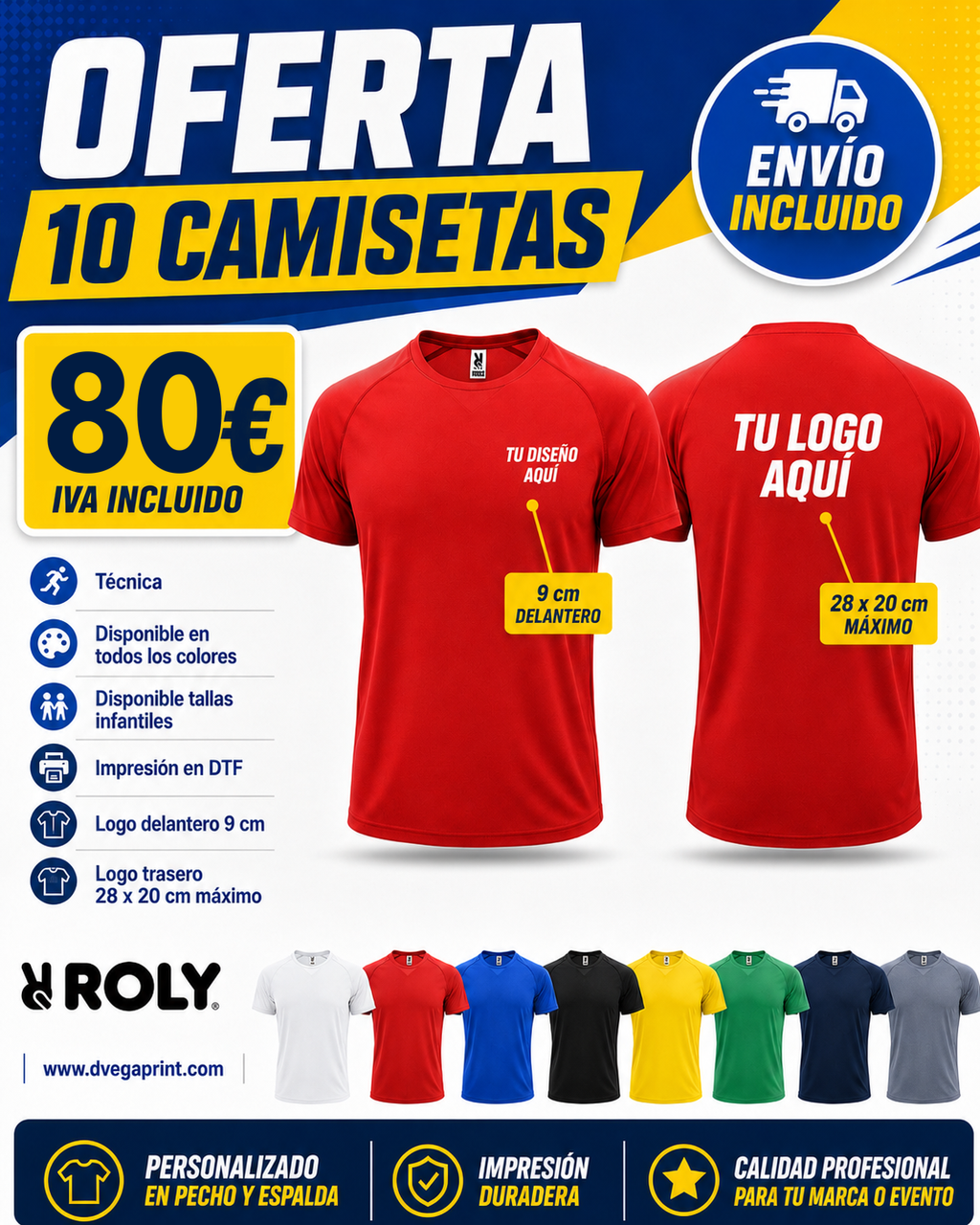 Pack 10 camisetas técnicas personalizadas