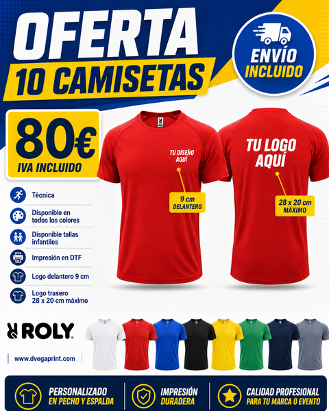 Pack 10 camisetas técnicas personalizadas