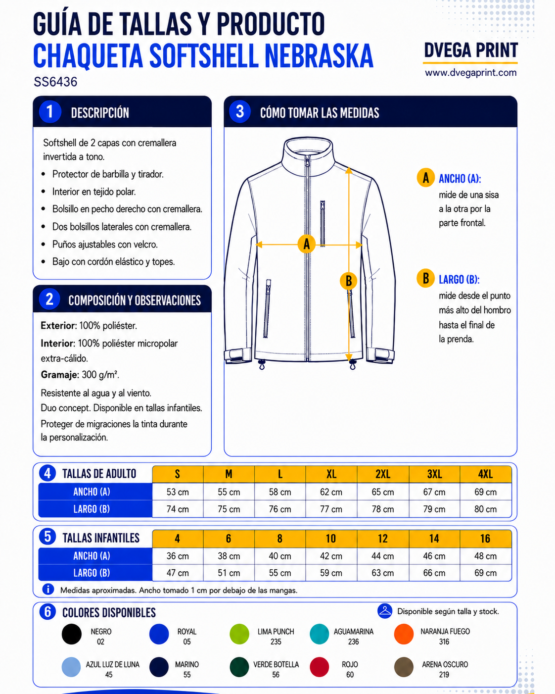 Guía de tallas chaqueta Nebraska SS6436