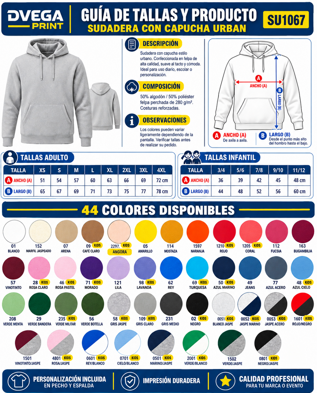 Guía de tallas y colores SU1067