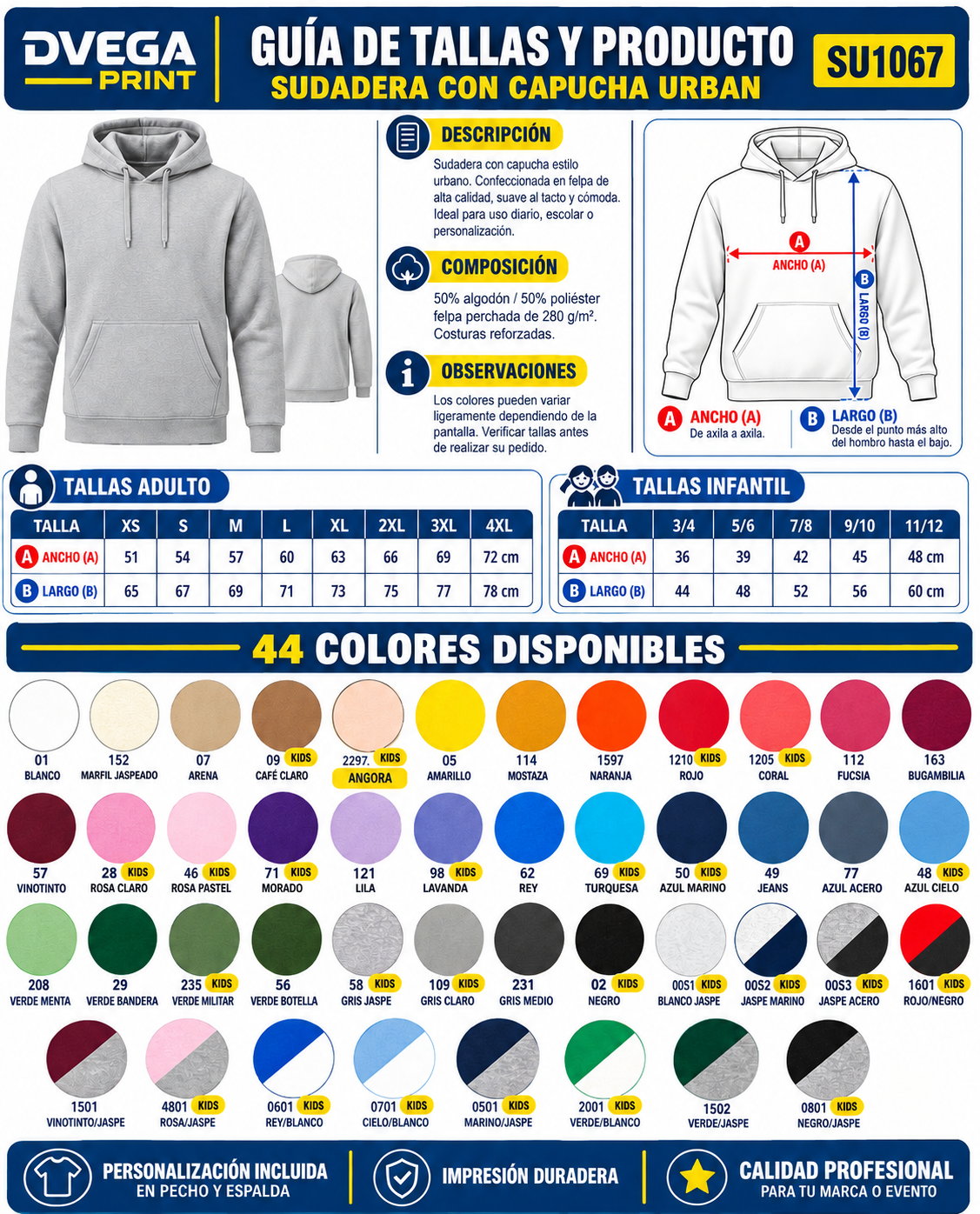 Guía de tallas y colores SU1067