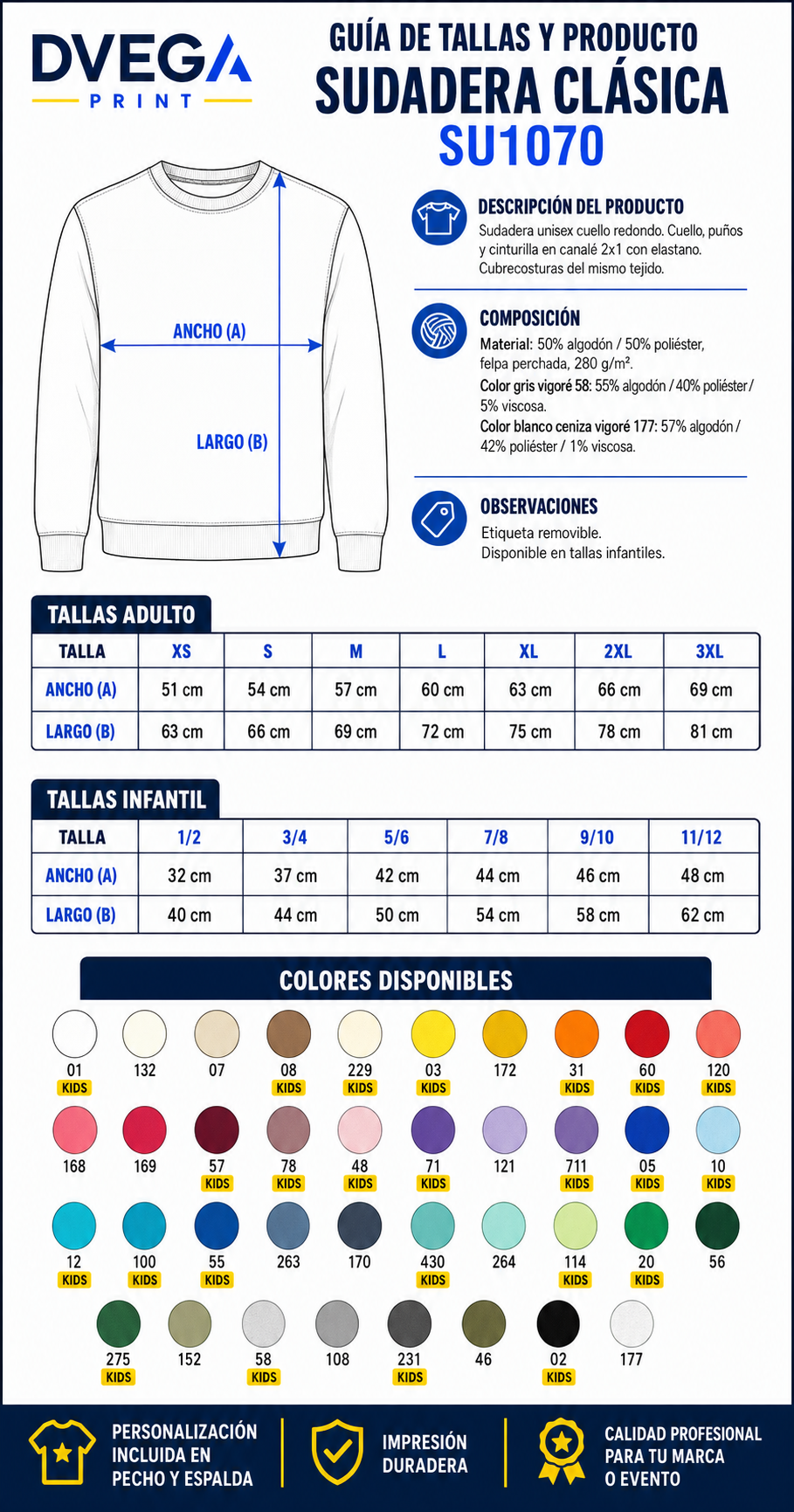 Guía de tallas y colores SU1070