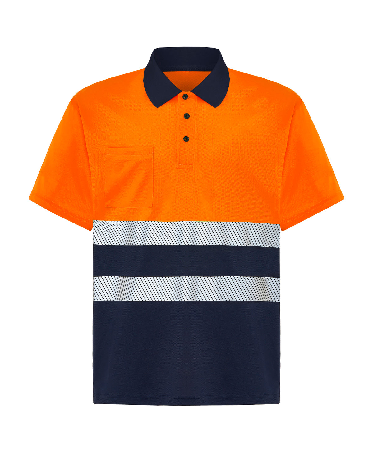 Polo Manga Corta - Navy - Orange Fluor