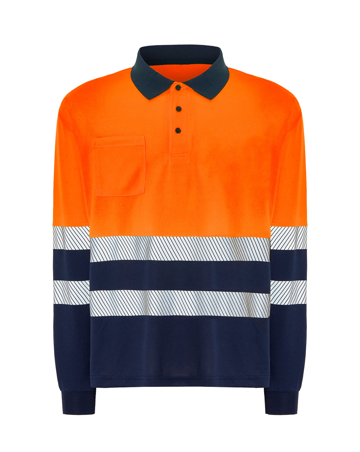 Polo Manga Larga - Navy - Orange Fluor